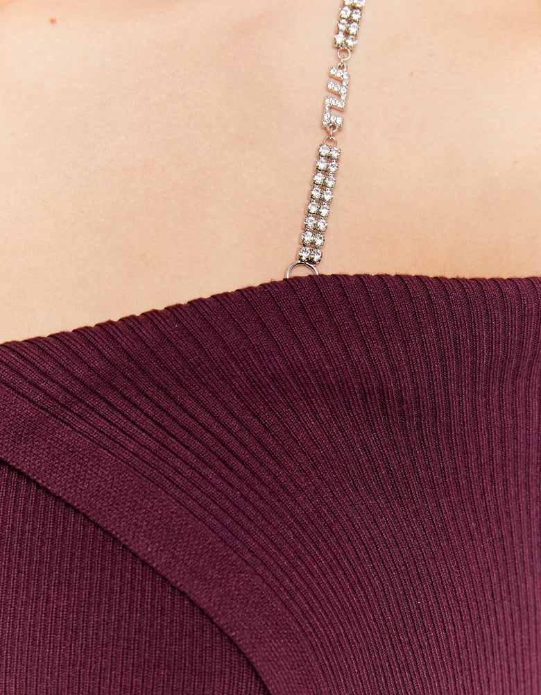 Knitted Jumper With Strass | Bordeau