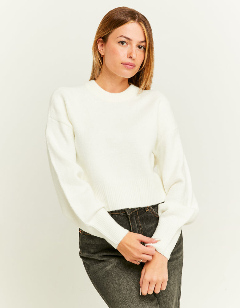 Cropped Basic Jumper | White