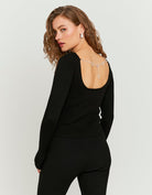 Knitted Jumper With Strass Chain | Black