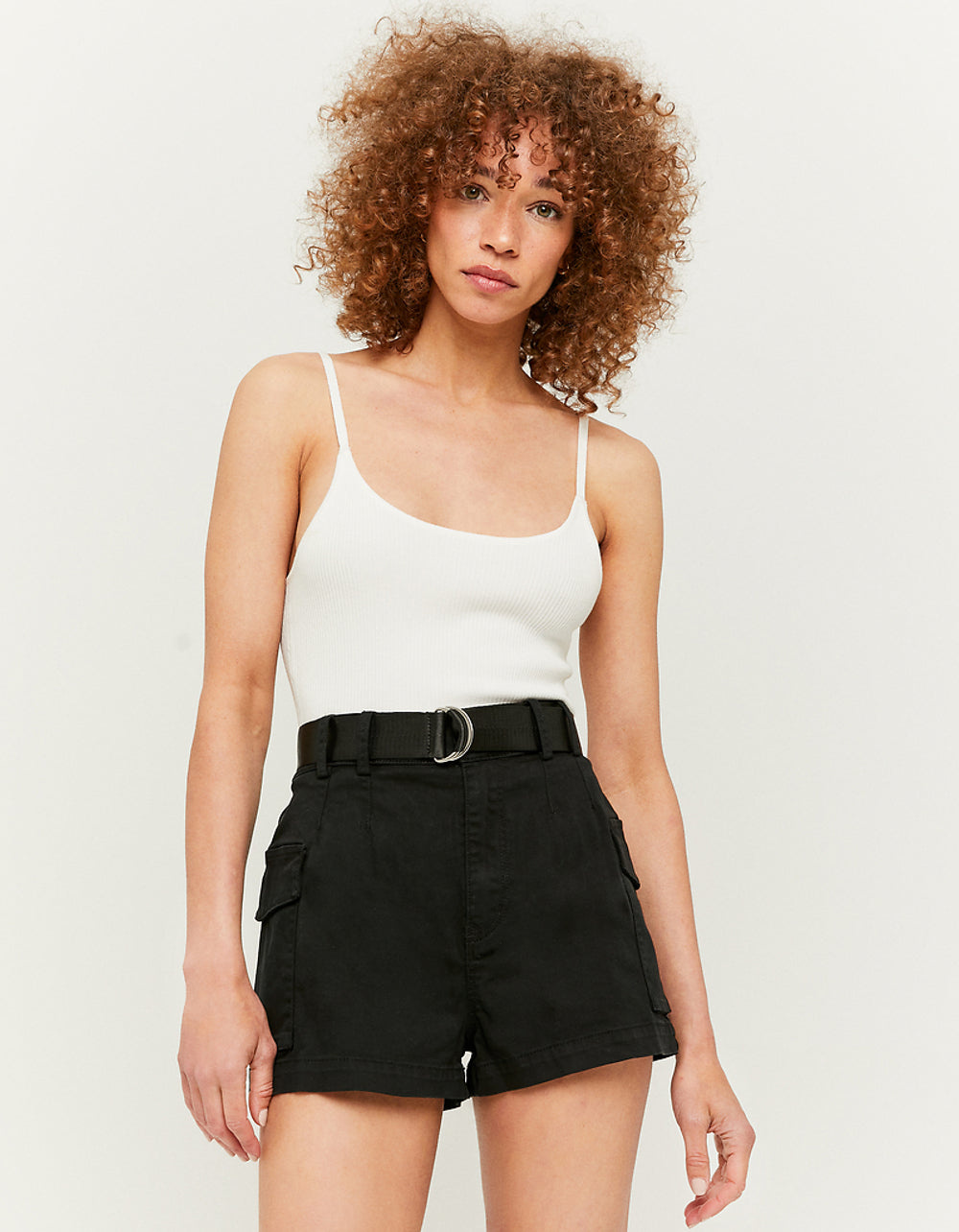 High Waist Belted Cargo Shorts | Black