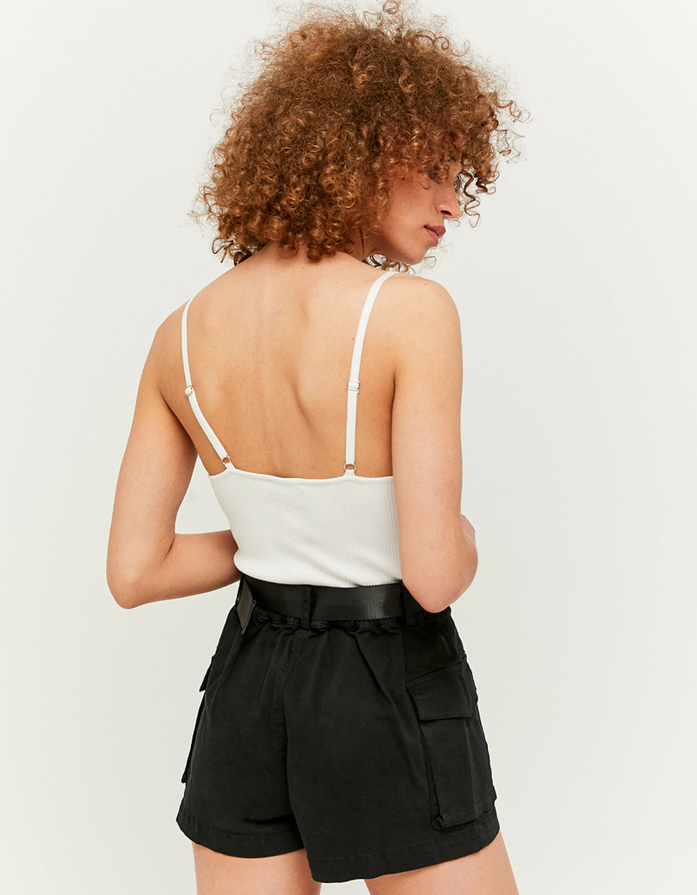 High Waist Belted Cargo Shorts | Black