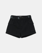 High Waist Belted Cargo Shorts | Black