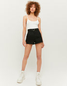 High Waist Belted Cargo Shorts | Black