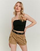 High Waist Belted Cargo Shorts | Beige