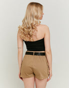 High Waist Belted Cargo Shorts | Beige