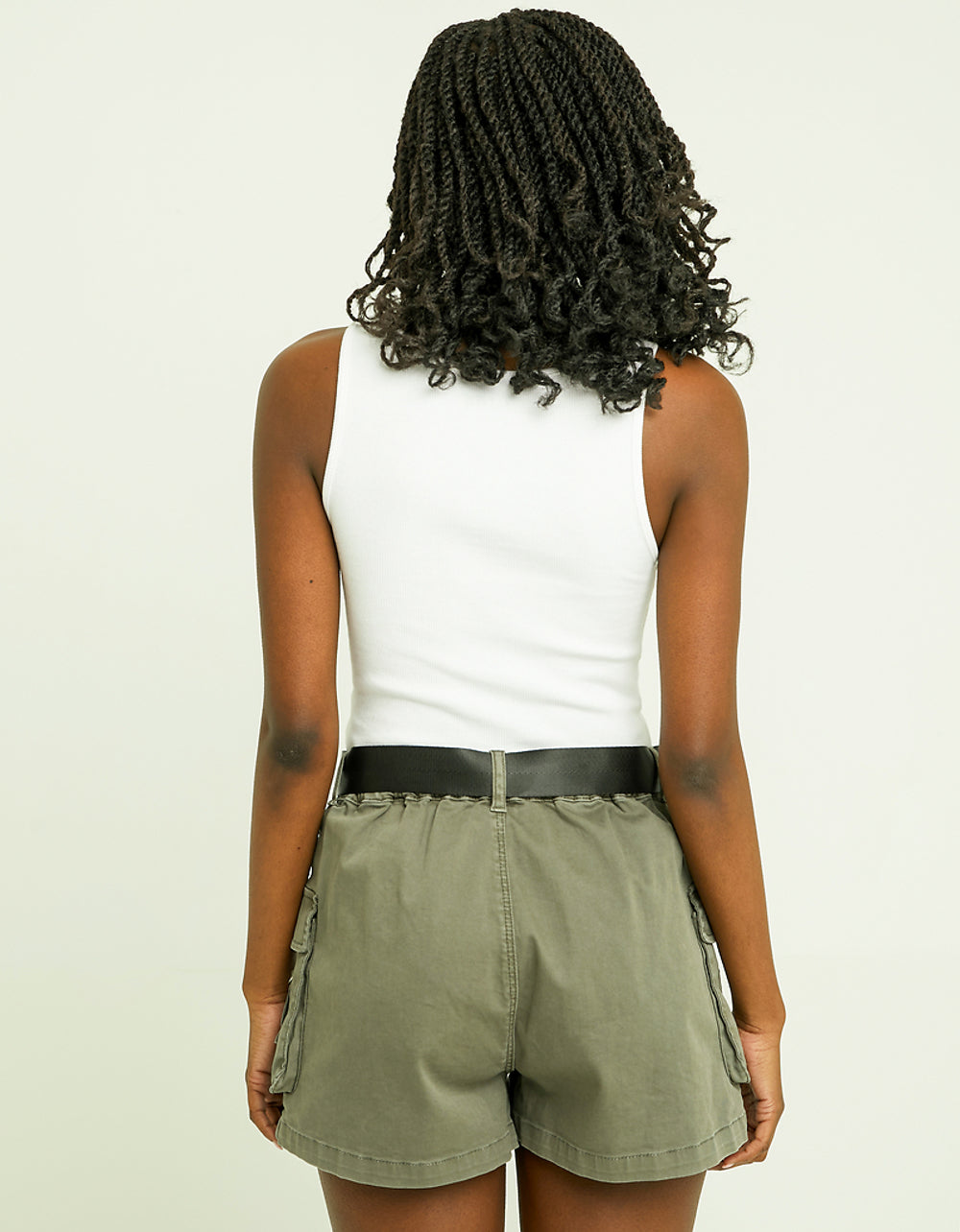 High Waist Belted Cargo Shorts | Khaki