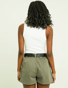 High Waist Belted Cargo Shorts | Khaki