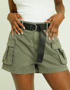 High Waist Belted Cargo Shorts | Khaki