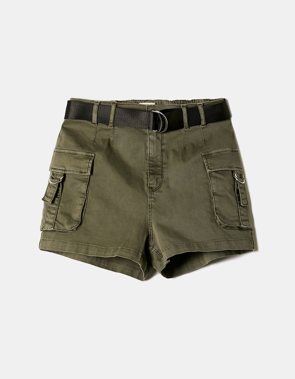 High Waist Belted Cargo Shorts | Khaki