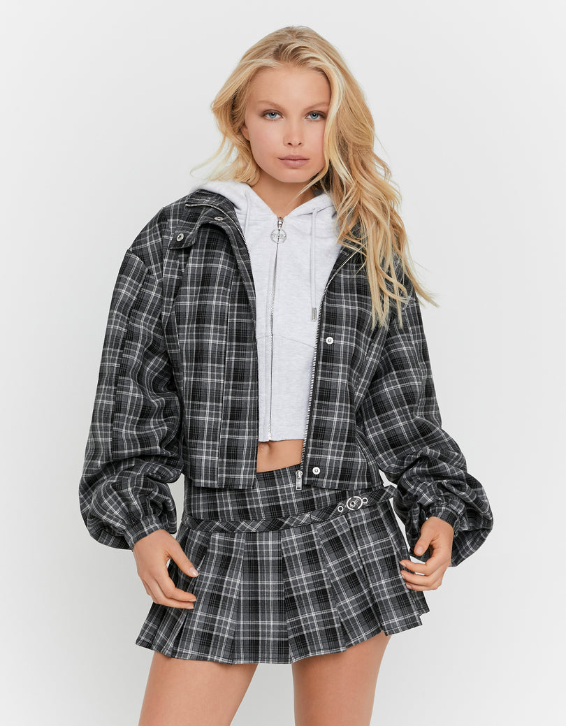 Pleated Mini Skort | Grey checked