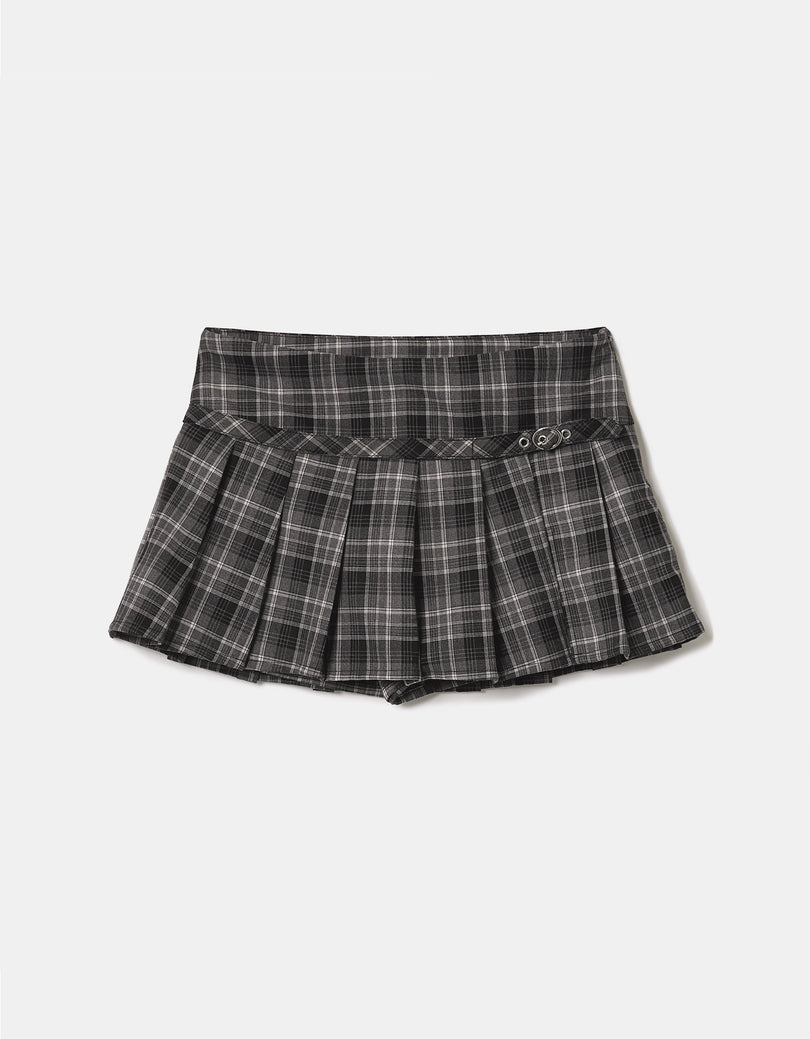 Pleated Mini Skort | Grey checked
