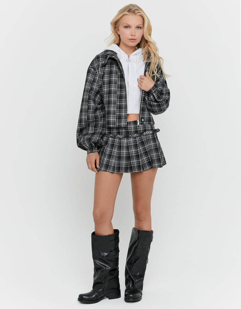Pleated Mini Skort | Grey checked