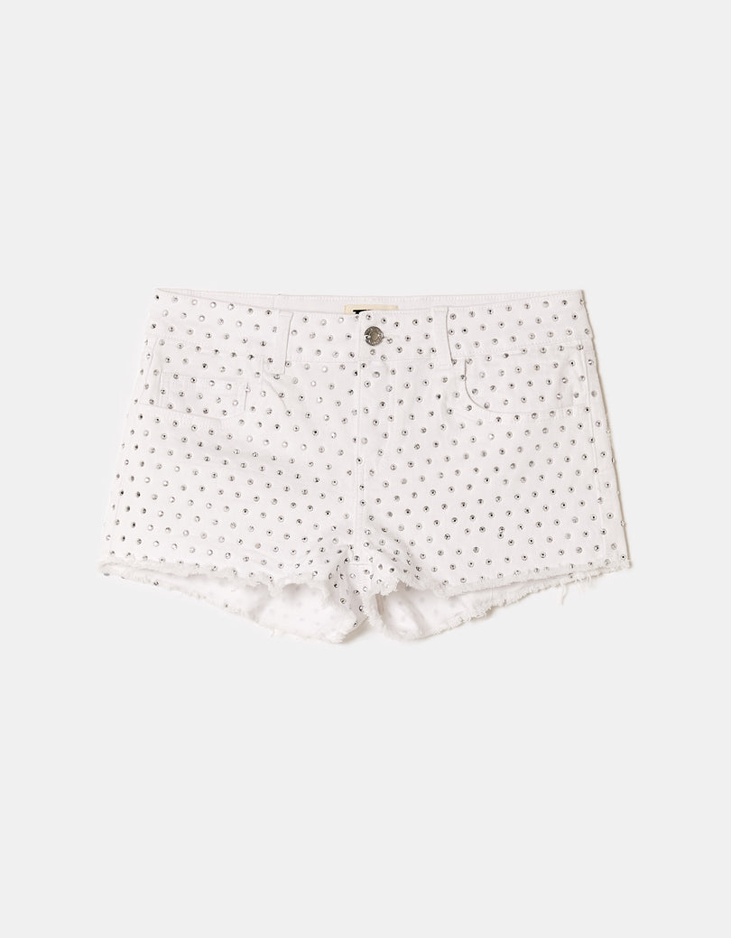 Mini Shorts with Rhinestones | White
