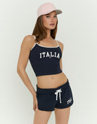 Sweat Mini Shorts with Print | Navy