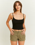 Low Waist Mini Cargo Shorts | Kaki