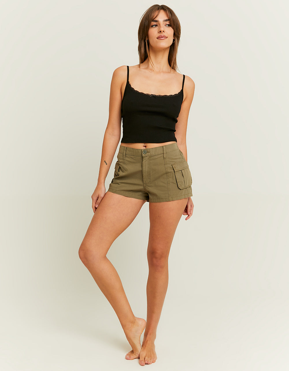 Low Waist Mini Cargo Shorts | Kaki