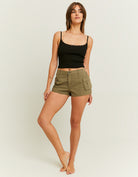 Low Waist Mini Cargo Shorts | Kaki