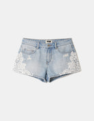 Low Waist Denim Shorts with Lace | Light Wash