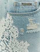 Low Waist Denim Shorts with Lace | Light Wash