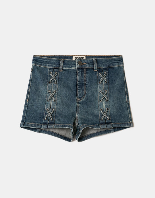 Shorts with Lace-Up Details | Blue Wash