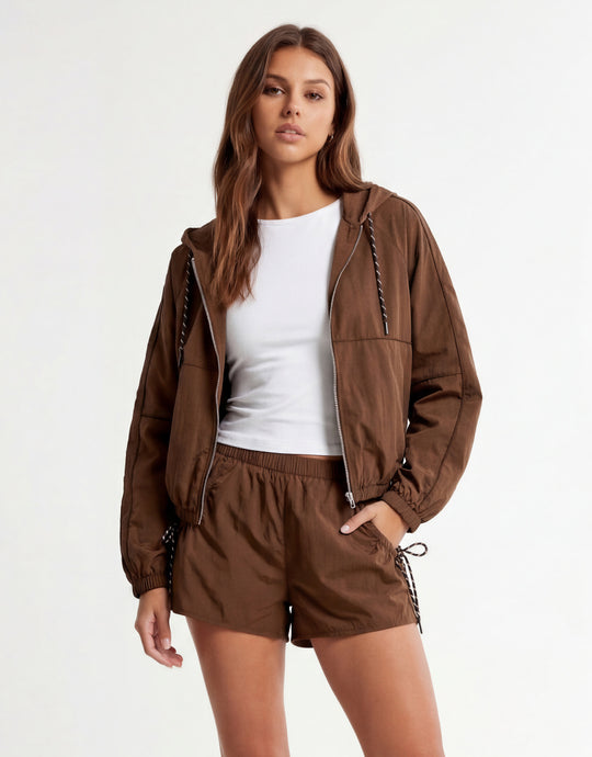 Mid Waist Mini Shorts | Brown