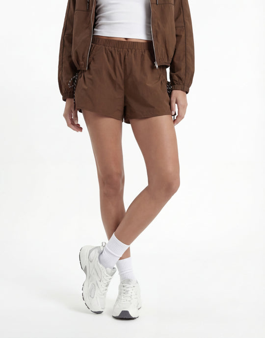 Mid Waist Mini Shorts | Brown