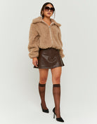 Faux Leather Mini Skort | Brown