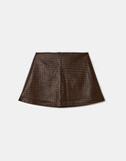 Faux Leather Mini Skort | Brown
