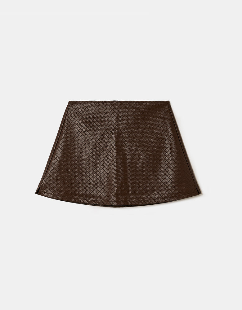 Faux Leather Mini Skort | Brown