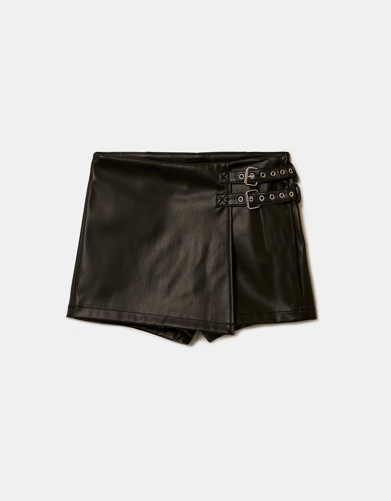 Wrapped Skort with Buckles | Black