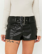 Faux Leather Short with Belt | Black