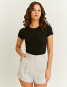 High Waisted Tailored Shorts | Beige