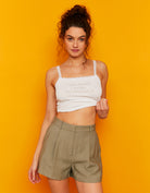 High Waisted Tailored Shorts | Khaki