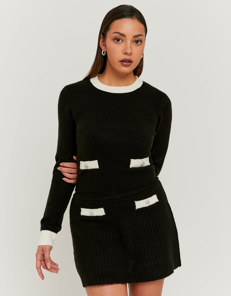 Knitted Skirt with Contrast Details | Black-White