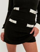 Knitted Skirt with Contrast Details | Black-White