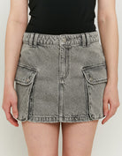 Denim mini skirt with cargo pockets | Grey