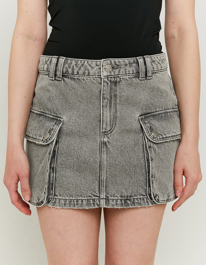 Denim mini skirt with cargo pockets | Grey