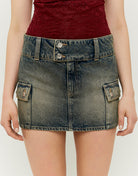 Denim Cargo Mini Skirt | Vintage Wash