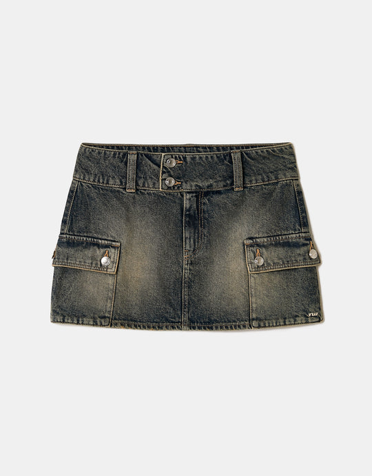Denim Cargo Mini Skirt | Vintage Wash