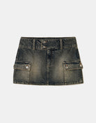 Denim Cargo Mini Skirt | Vintage Wash