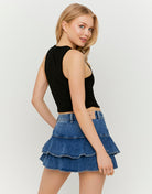 Denim Mini Skirt With Ruffles | Blue Wash