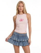 Denim Mini Skort With Ruffles | Blue Wash