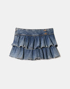 Denim Mini Skort With Ruffles | Blue Wash
