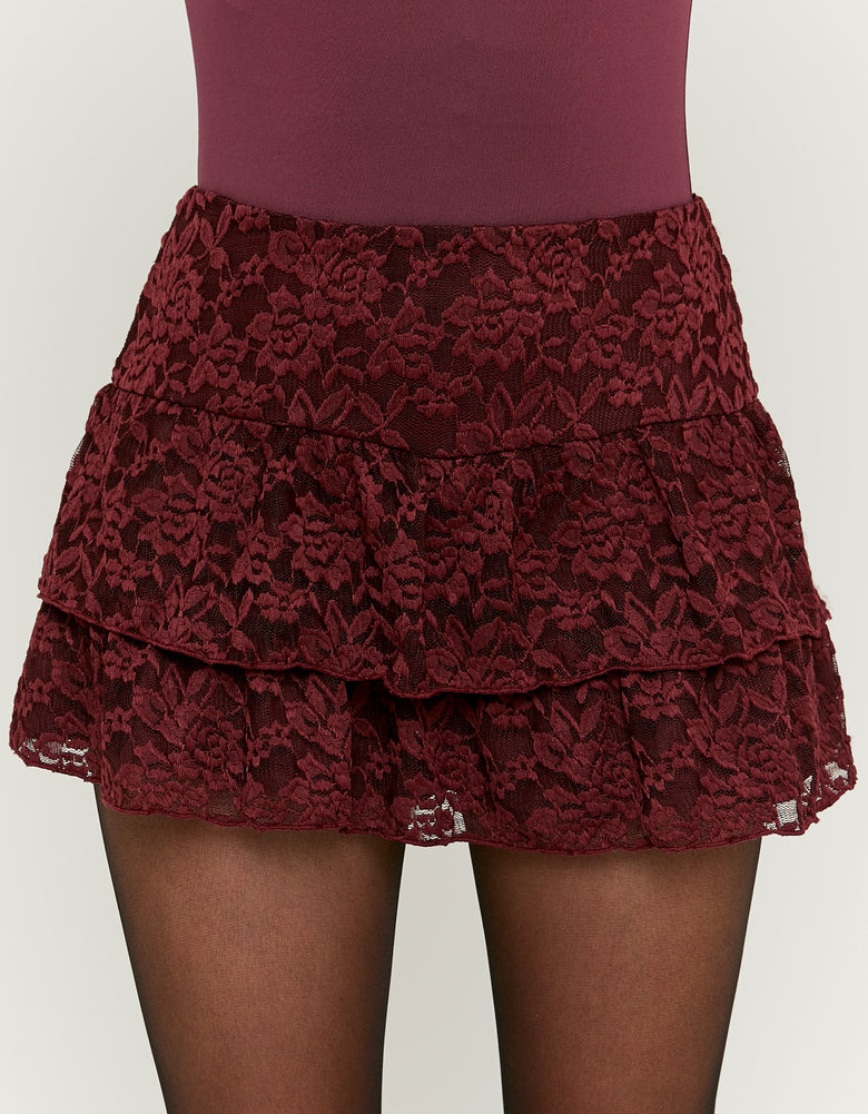 Lace Skort with Ruffles | Bordeau