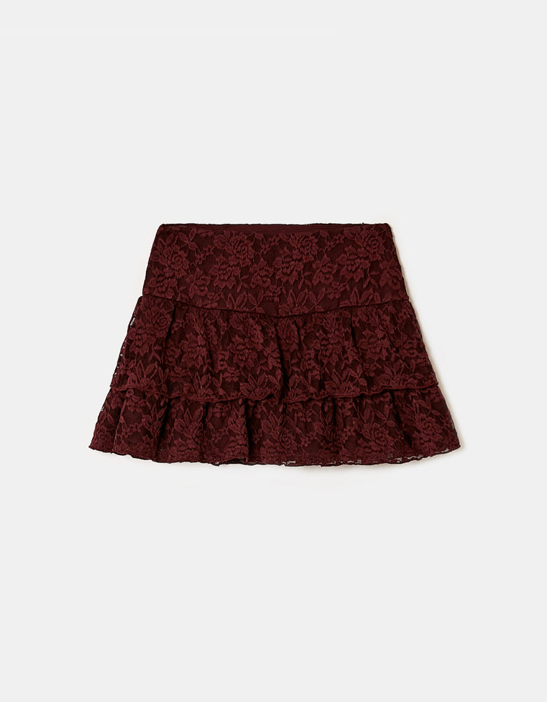 Lace Skort with Ruffles | Bordeau