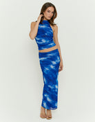 Long Gathered Skirt | Blue Melange