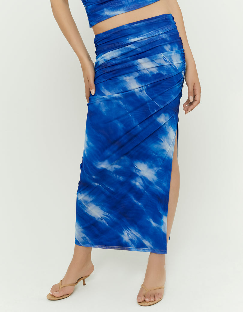 Long Gathered Skirt | Blue Melange