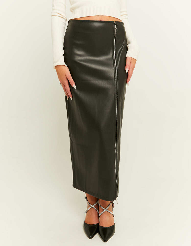 Faux Leather Maxi Skirt with Zip | Black