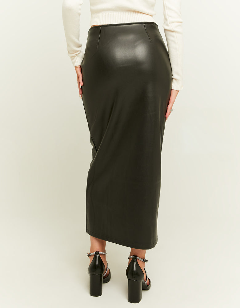 Faux Leather Maxi Skirt with Zip | Black