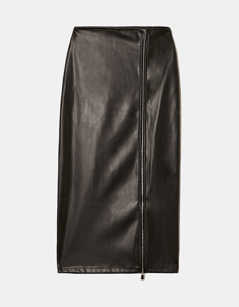 Faux Leather Maxi Skirt with Zip | Black